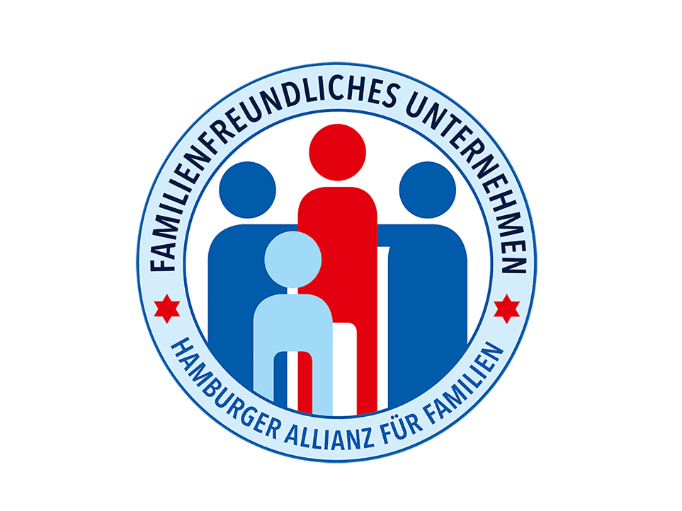 The digital emblem of the Hamburg Family Seal on a square with white and red elements.
