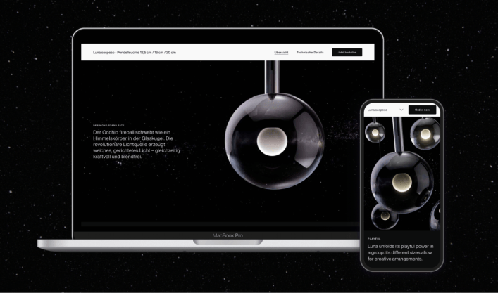 Mockup mit einem Laptop und einem Smartphone. Auf den Displays ist eine Produkdetailseite von der Occhio-Website zu sehen.