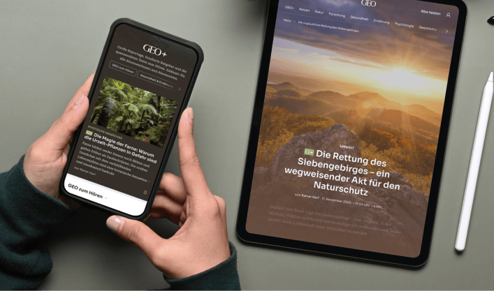Smartphone und Tablet zeigen die neue Website der Marke GEO