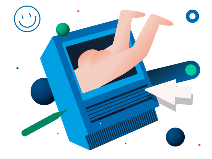 Eine Person, die in einen alten Computer springt