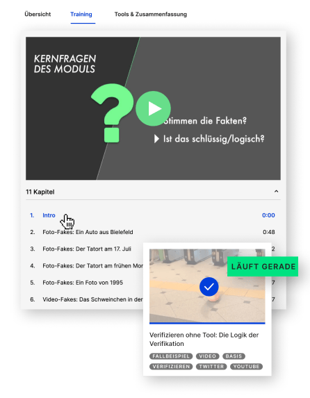 Illustration eines Video-Players mit Symbolen und Steuerelementen, Teil der dpa-Factify Projektfunktionen.
