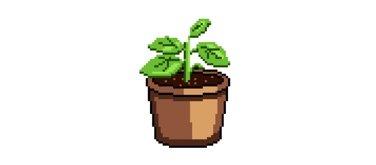 Image showing flower pot with a four leaf plant growing out of it.