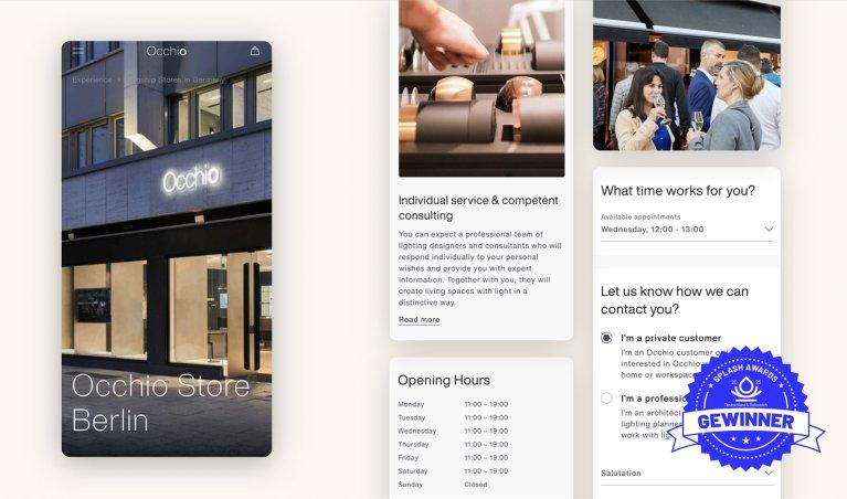 Image showing the Splash Awards 2023 winner Occhio and examples from their web presence