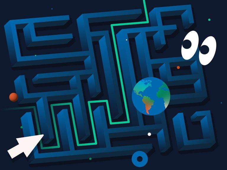 Illustration eines Labyrinths, durch das eine grüne Linie von einem Ende zum anderen führt.