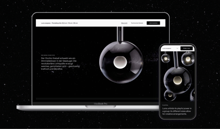Mockup mit einem Laptop und einem Smartphone. Auf den Displays ist eine Produkdetailseite von der Occhio-Website zu sehen.