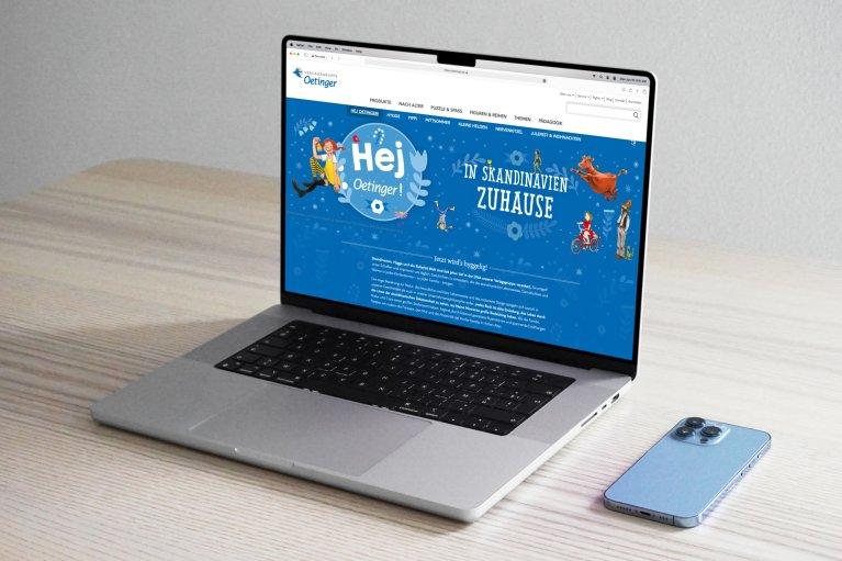 Website des Oetinger Verlags, dargestellt auf einem Laptop-Bildschirm.