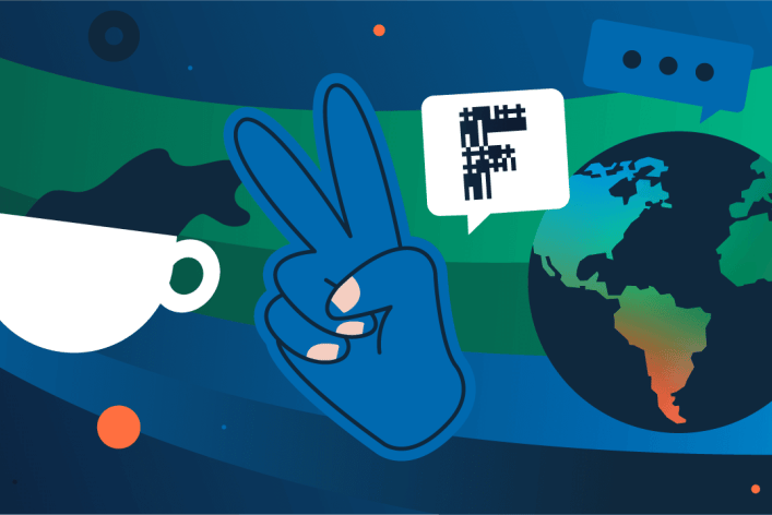 Factorial showing the Factorial F logo, a globe and positive signs