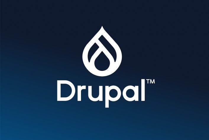 Drupal Logo auf blauem Hintergrund